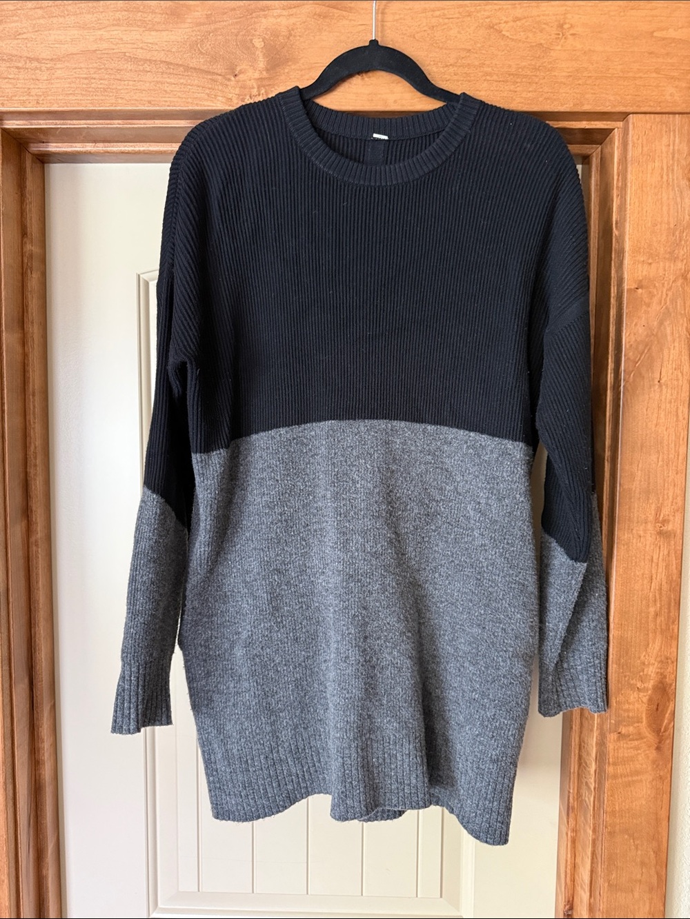 Two-Tone Black and Gray Women’s Crewneck Sweater Dress